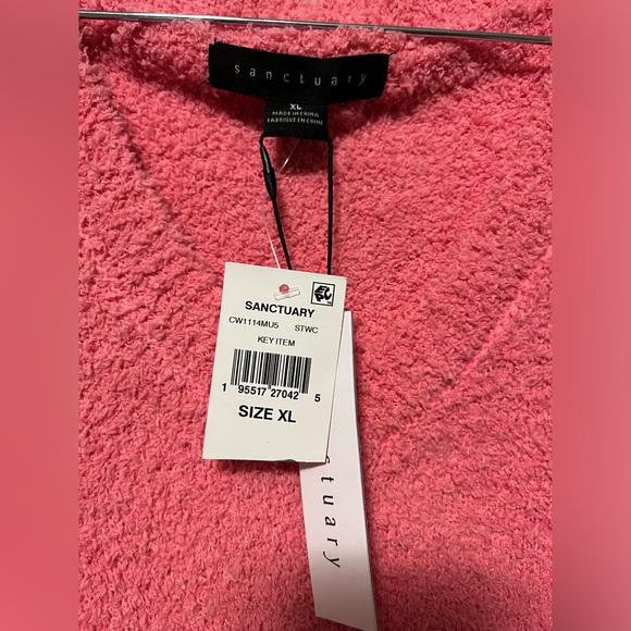 NWT Sanctuary V-neck textured teddy, balloon sleeve, pullover sweater XL pink - Picture 4 of 11